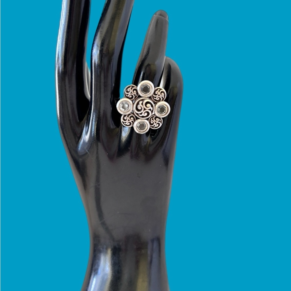 Brighton Crystal Flower Silver Ring Size 7